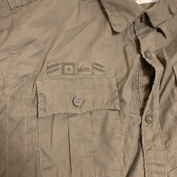 Quicksilver- Olive Green - Long Sleeve Casual Button Down Shirt - Picture 7 of 8